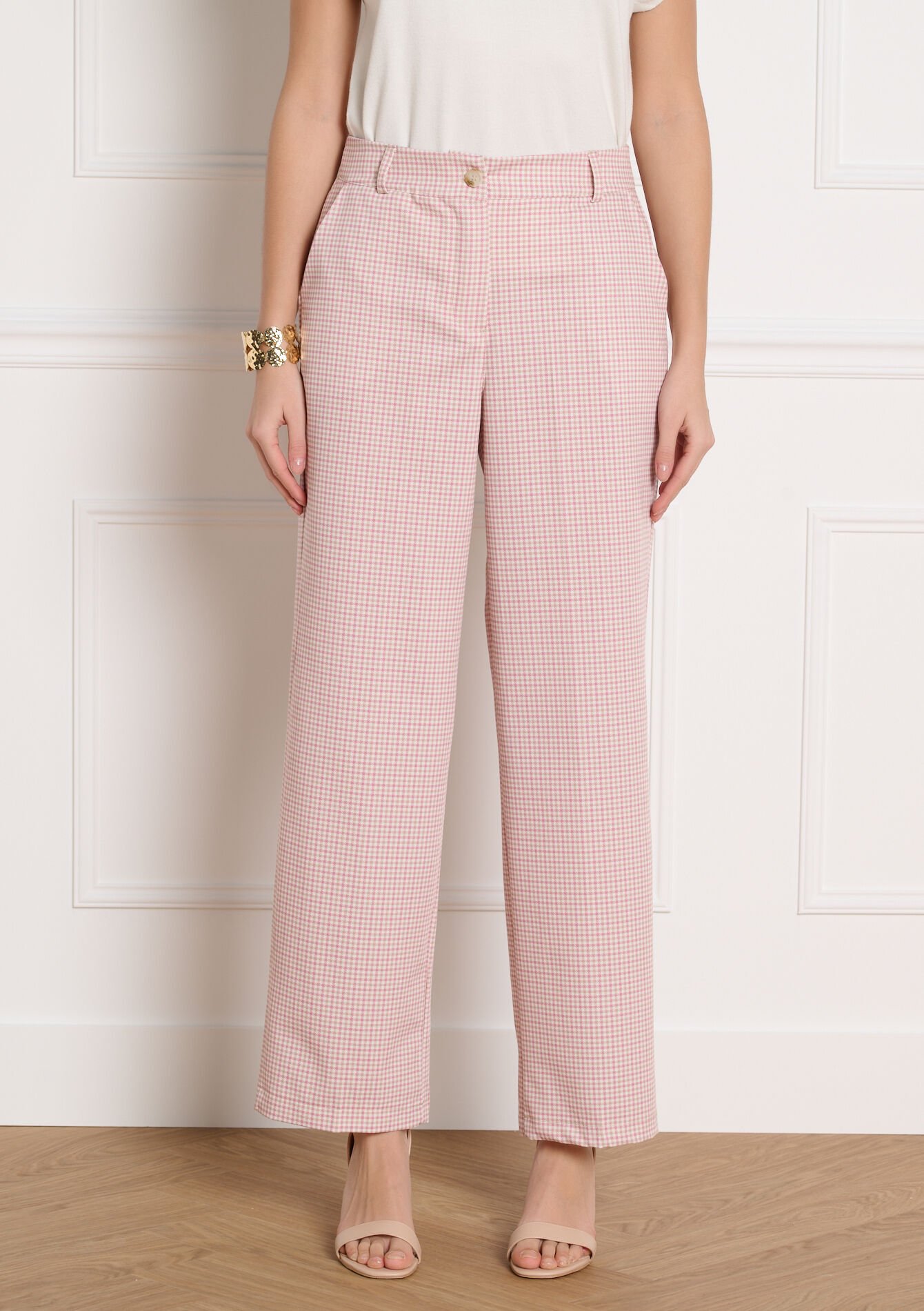 Wijde geruite broek, Wijde geruite broek - COSMETIC PINK - 06100801_5733