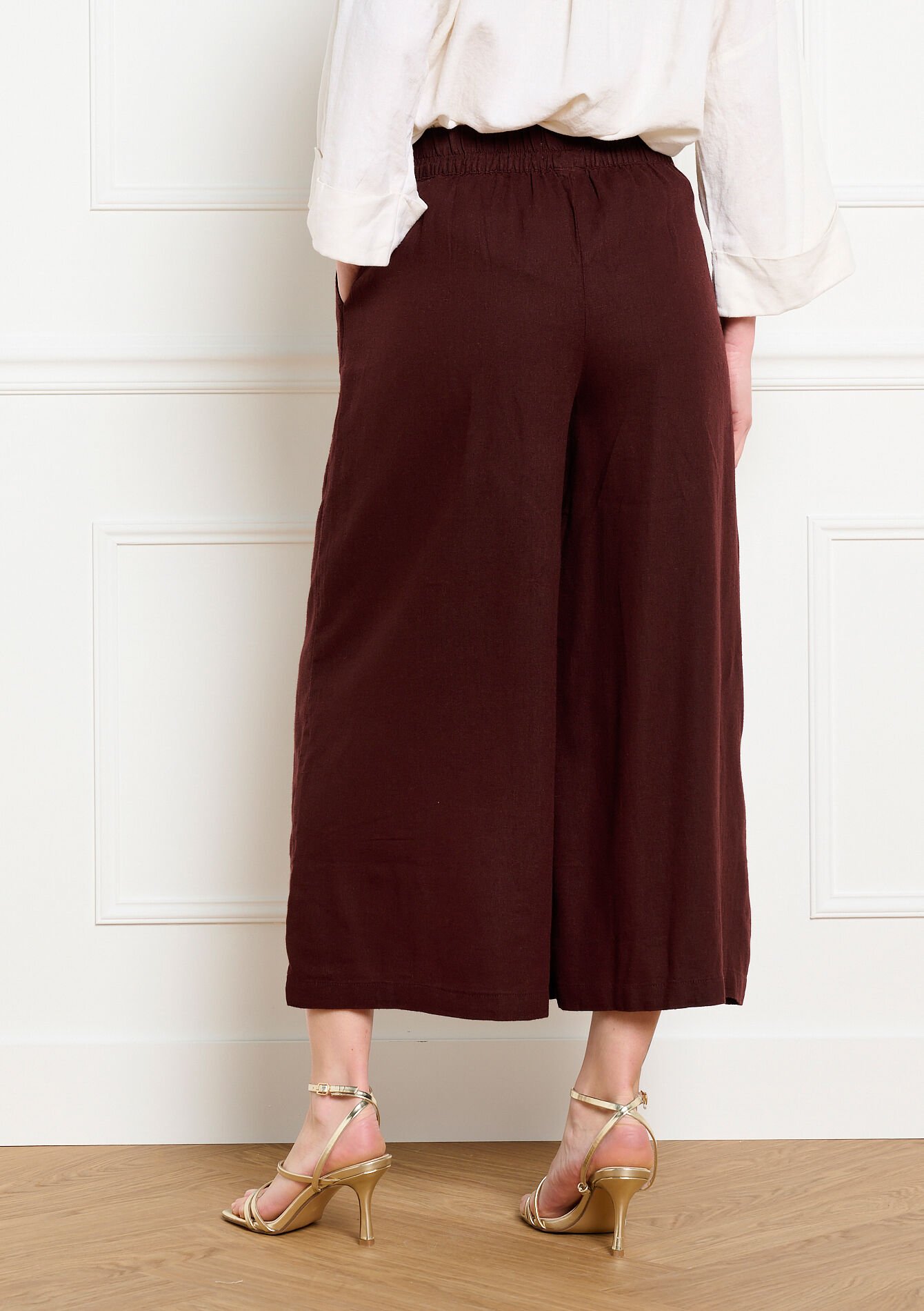 Cropped wijde broek - BROWN DARK CHOCOLATE - 06601059_3720