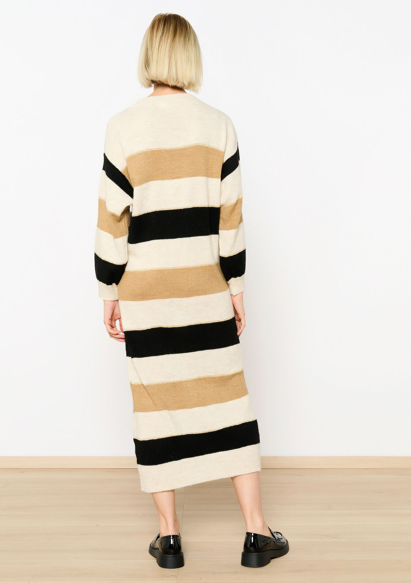 Gestreepte trui-jurk met lurex, Gestreepte trui-jurk met lurex - CAMEL CINNAMON - 08103918_3835