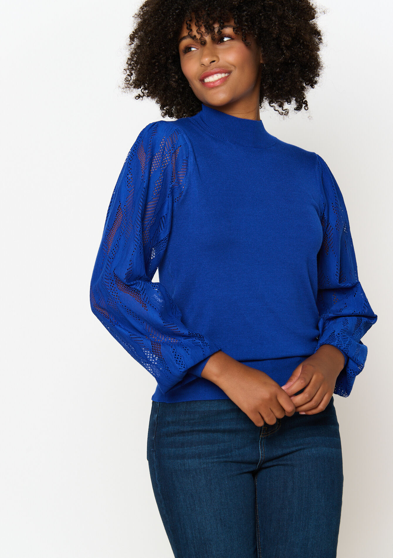 Trui met mesh mouwen, Trui met mesh mouwen - ELECTRIC BLUE - 04006526_1619