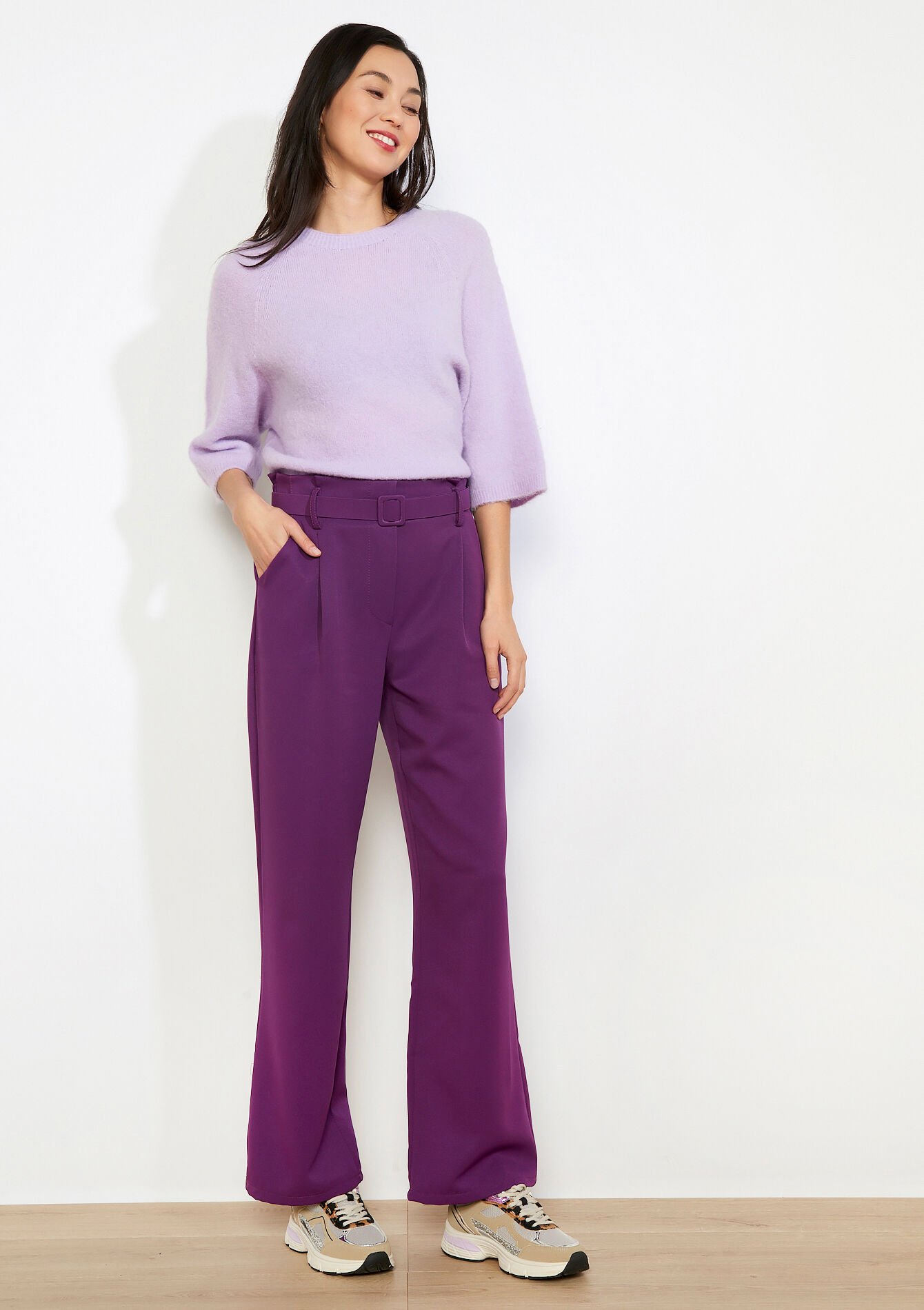Taillebroek met ceintuur - PURPLE - 06601110_5902