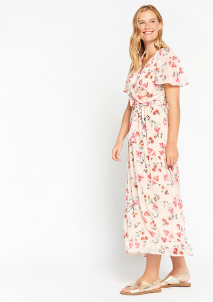 Maxi dress with floral print - NUDE LOTUS - 08601915_4118