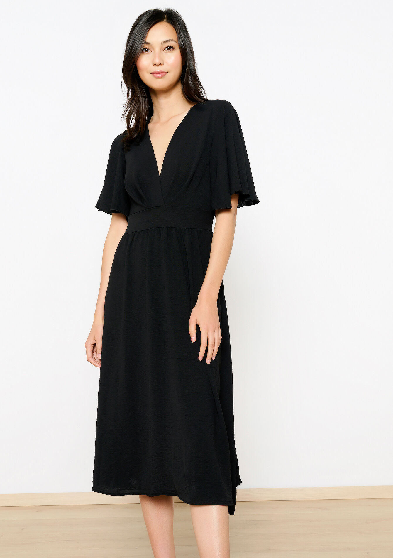 Midi-jurk met V-hals, Midi-jurk met V-hals - BLACK - 08103794_1119