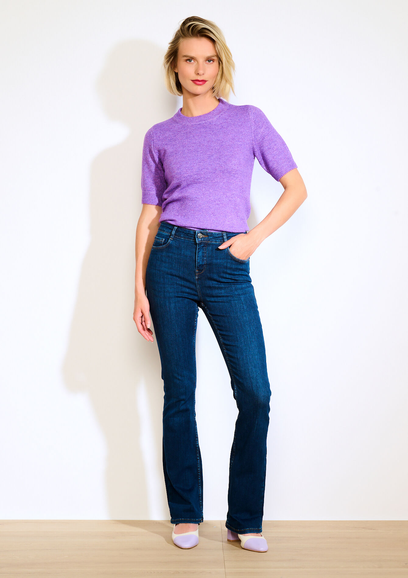 Bootcut jeans met hoge taille, Bootcut jeans met hoge taille - DARK BLUE - 22000595_0501