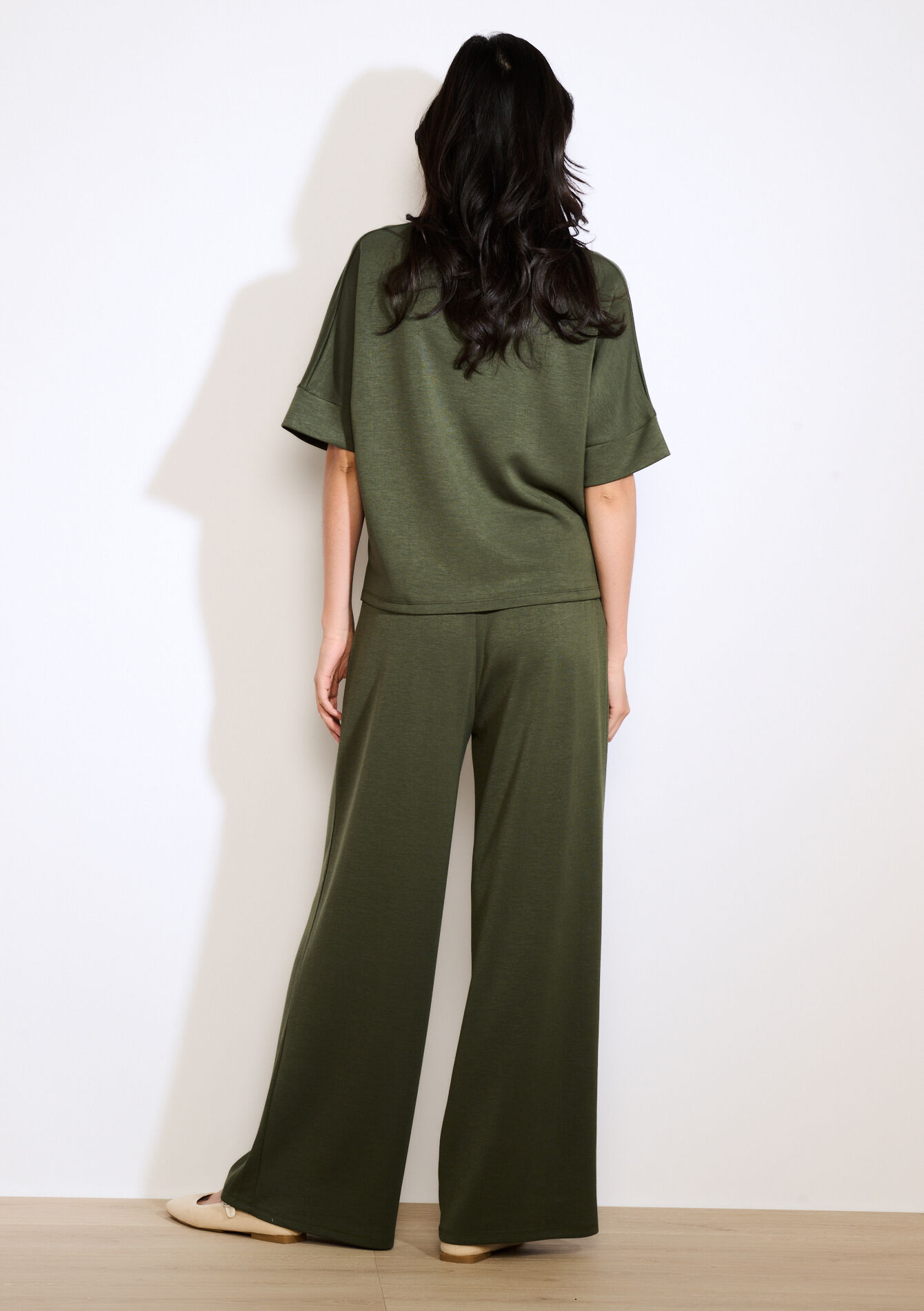 Wijde jersey broek, Wijde jersey broek - KHAKI MED - 15100384_4327