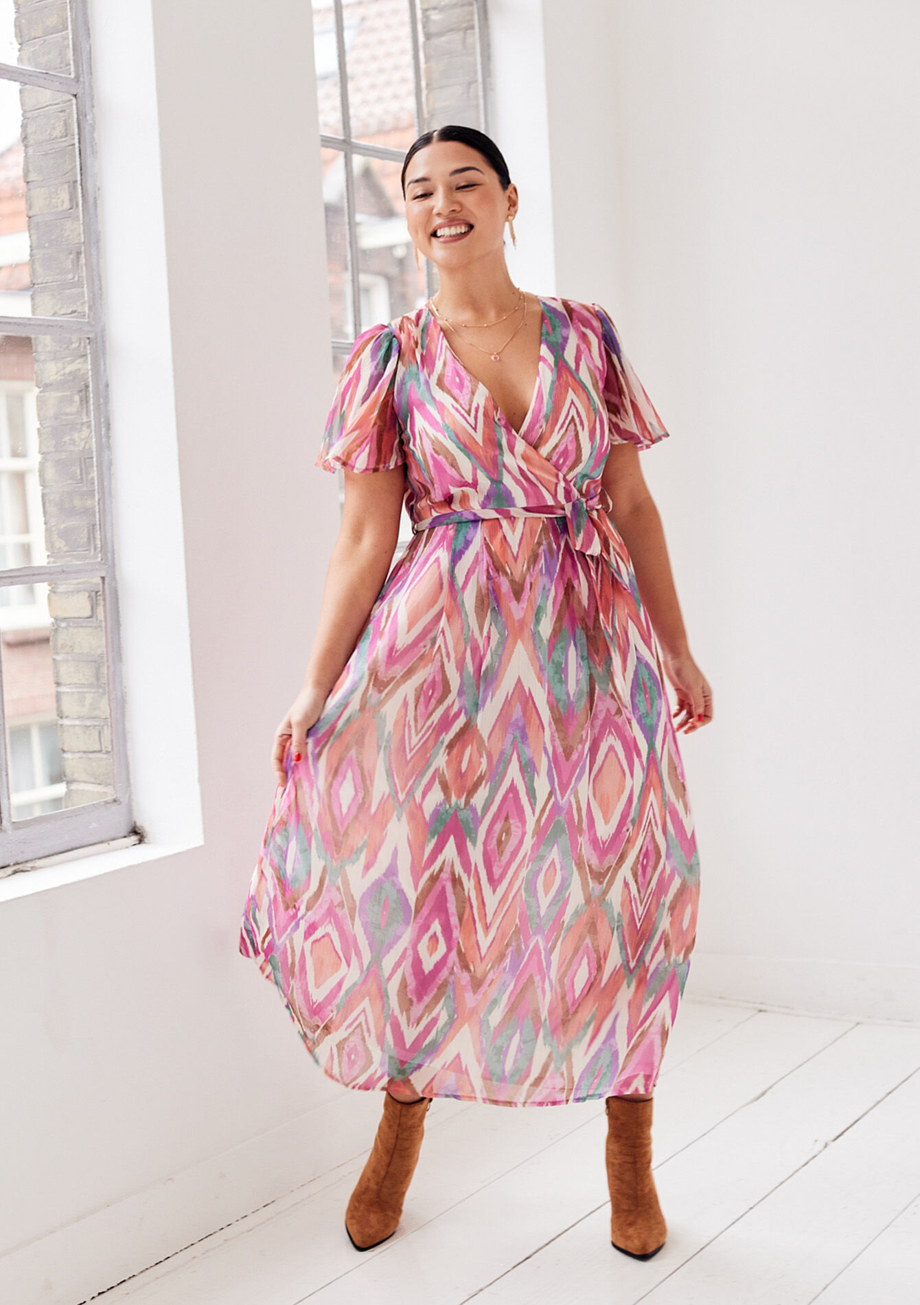 Wrap dress with lurex, Wrap dress with lurex - RED FRAMBOISE - 08601911_1496