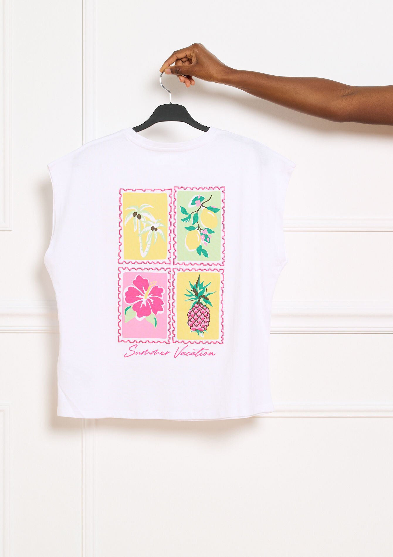 Mouwloze t-shirt met zomerprint, Mouwloze t-shirt met zomerprint, , back