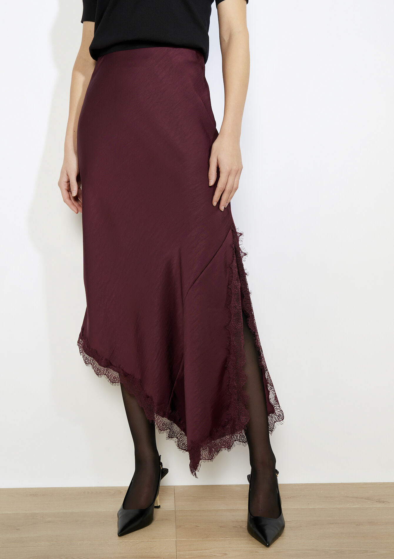 Jupe midi en satin, Jupe midi en satin - AUBERGINE - 07101466_1537
