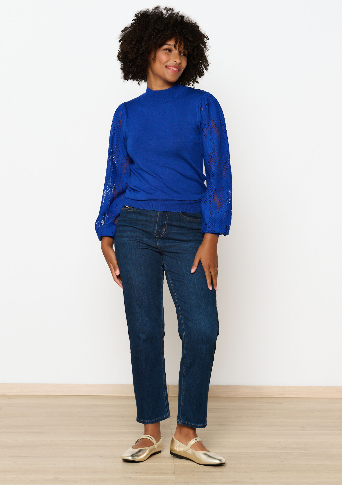 Trui met mesh mouwen, Trui met mesh mouwen - ELECTRIC BLUE - 04006526_1619