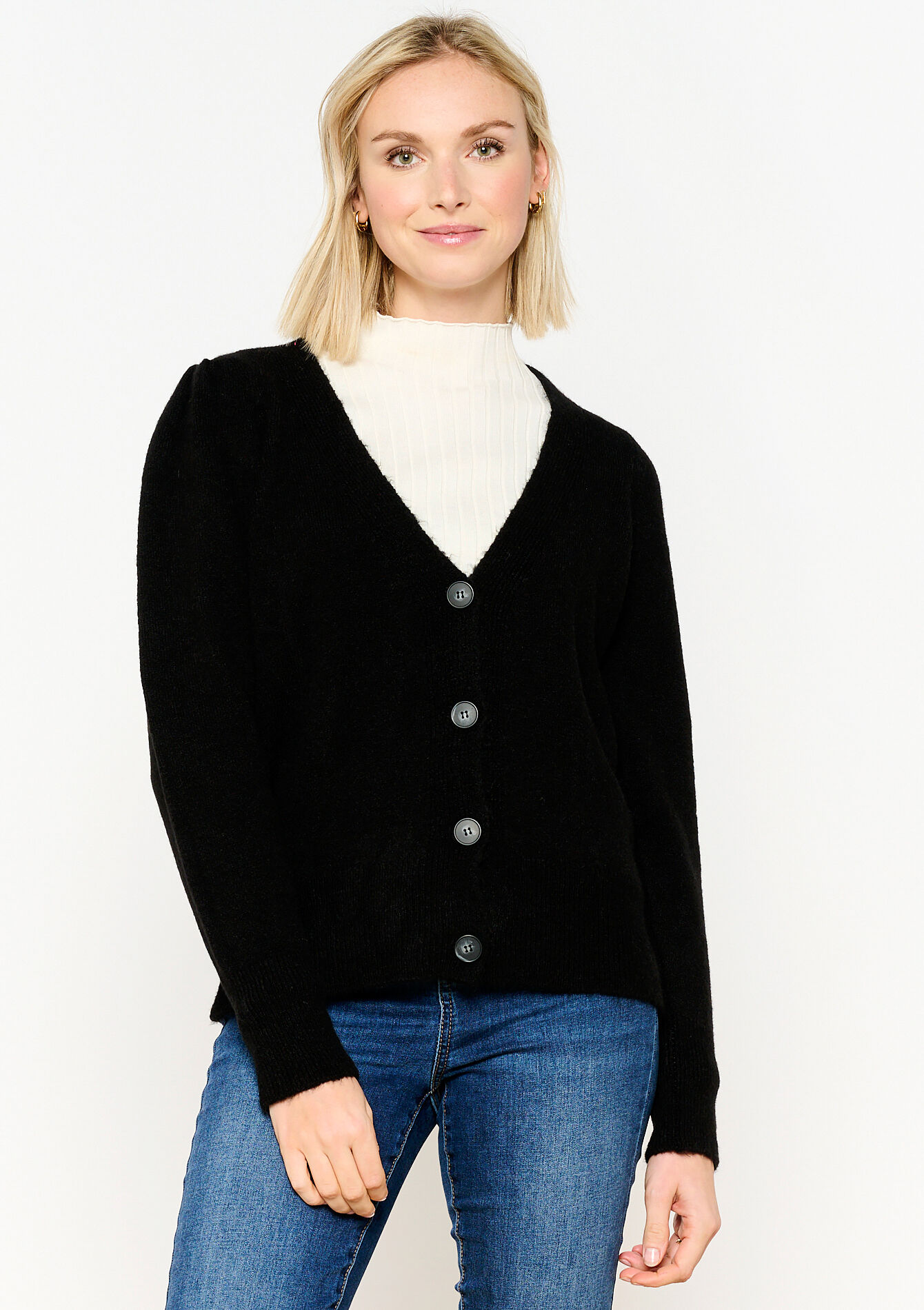 Cardigan with V-neck - BLACK - 04101116_1119