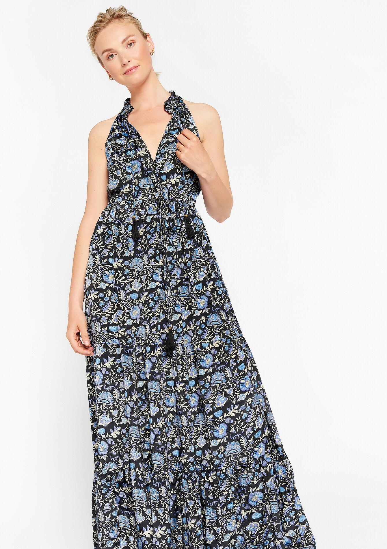 Mouwloze maxi-jurk met bloemenprint, Mouwloze maxi-jurk met bloemenprint - BLUE FAIENCE - 08601889_1584