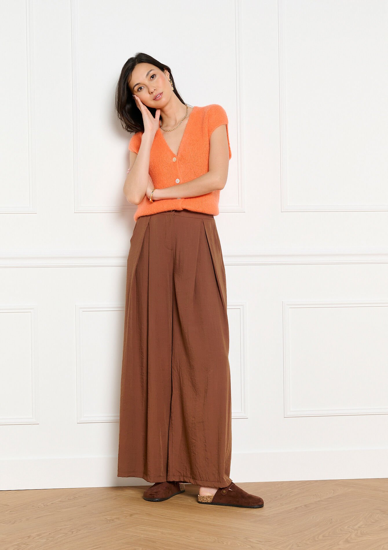 Wijde soepelvallende broek, Wijde soepelvallende broek - BROWN COFFEE - 06601134_3717