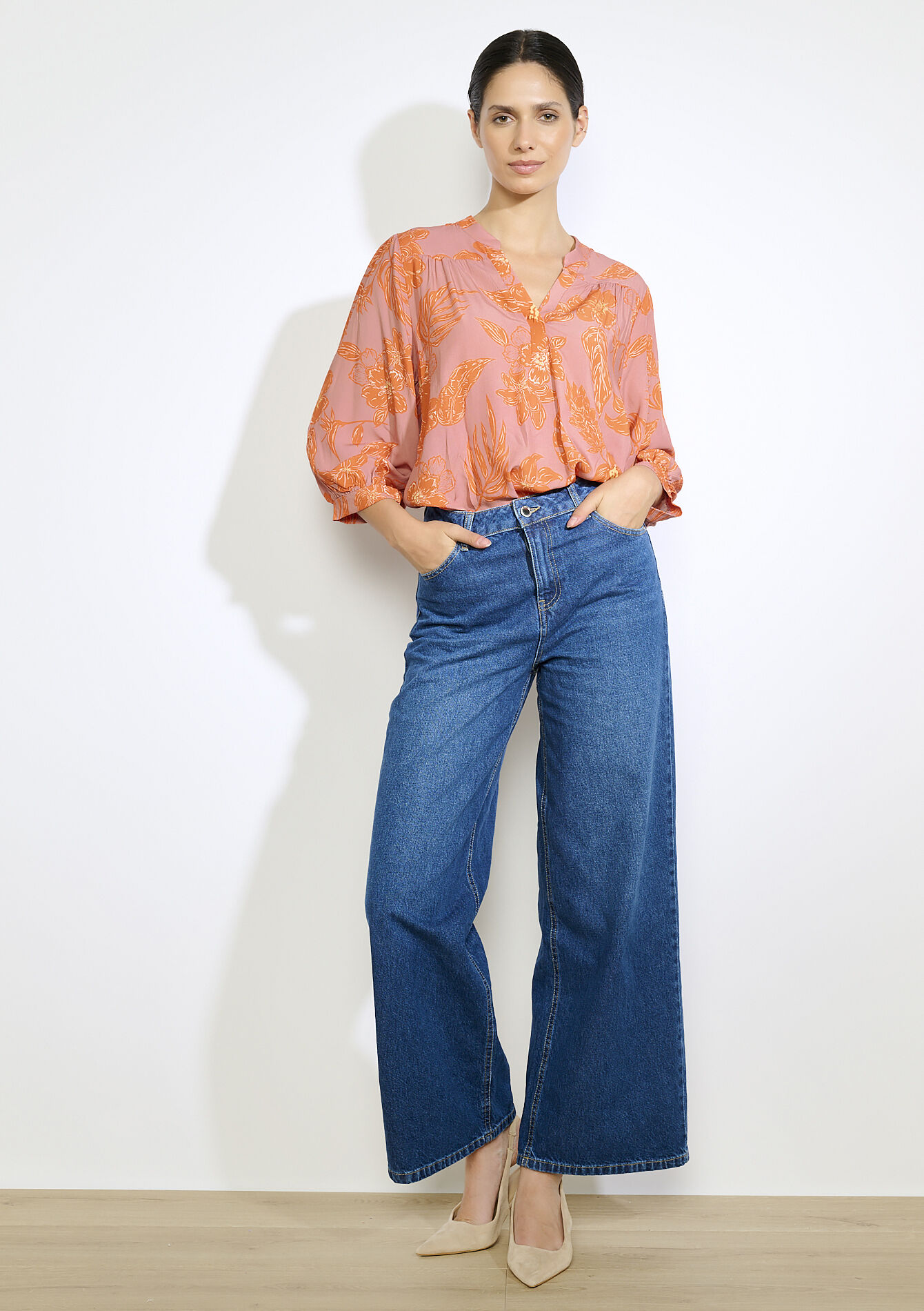 Wijde jeans met hoge taille - MEDIUM BLUE - 22000619_0500