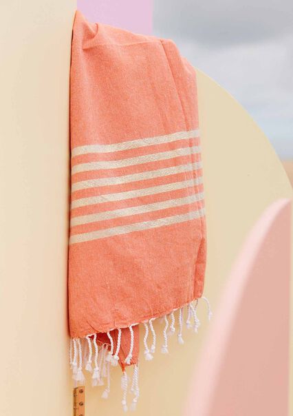 Gestreepte fouta - CORAL PINK  - 1080606