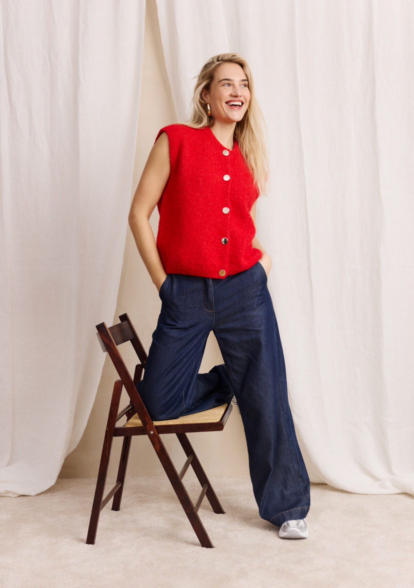 Wijde jeans met hoge taille, , back