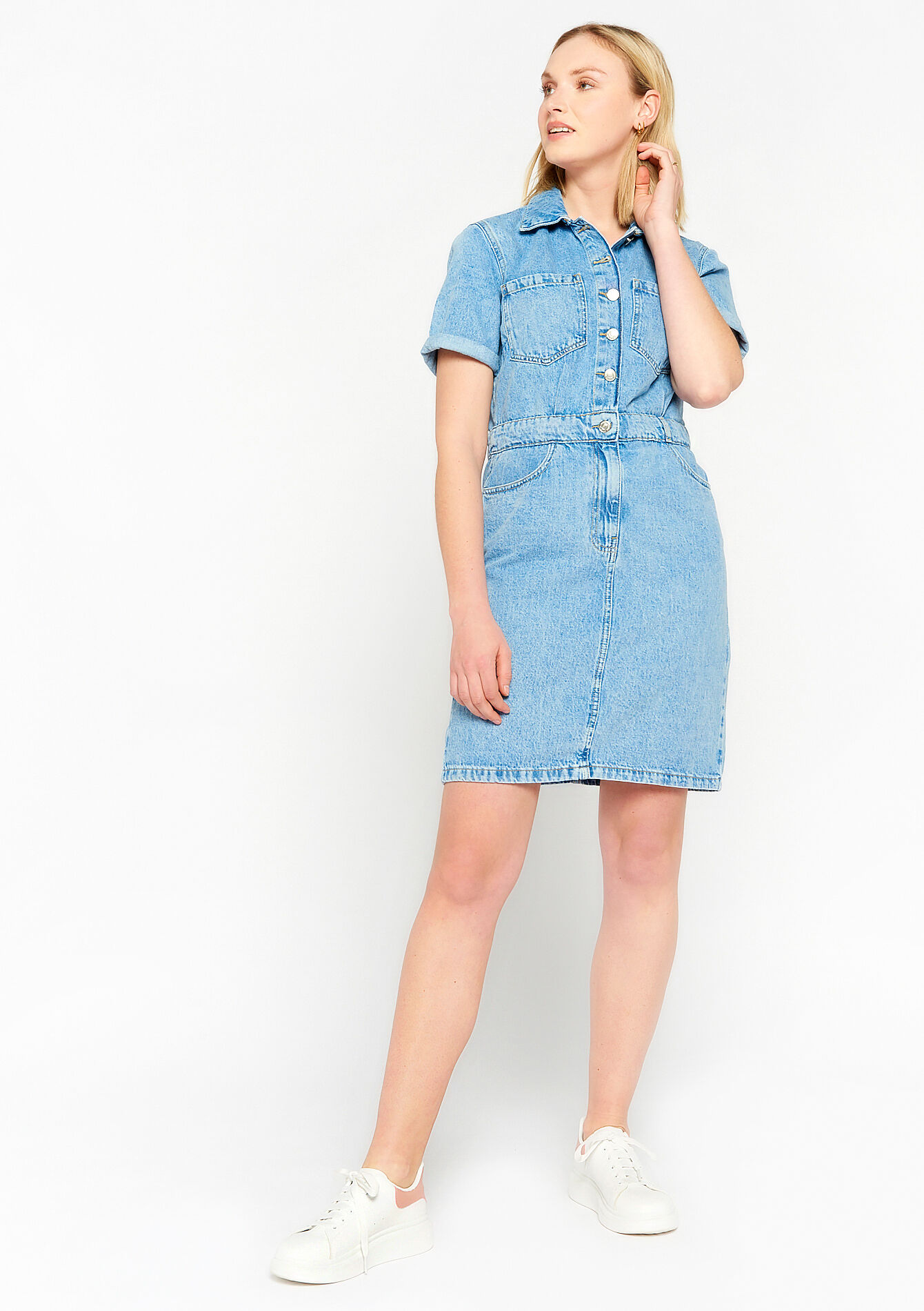 Robe courte en denim, Robe courte en denim - BLUE BLEACHED - 08103210_0502