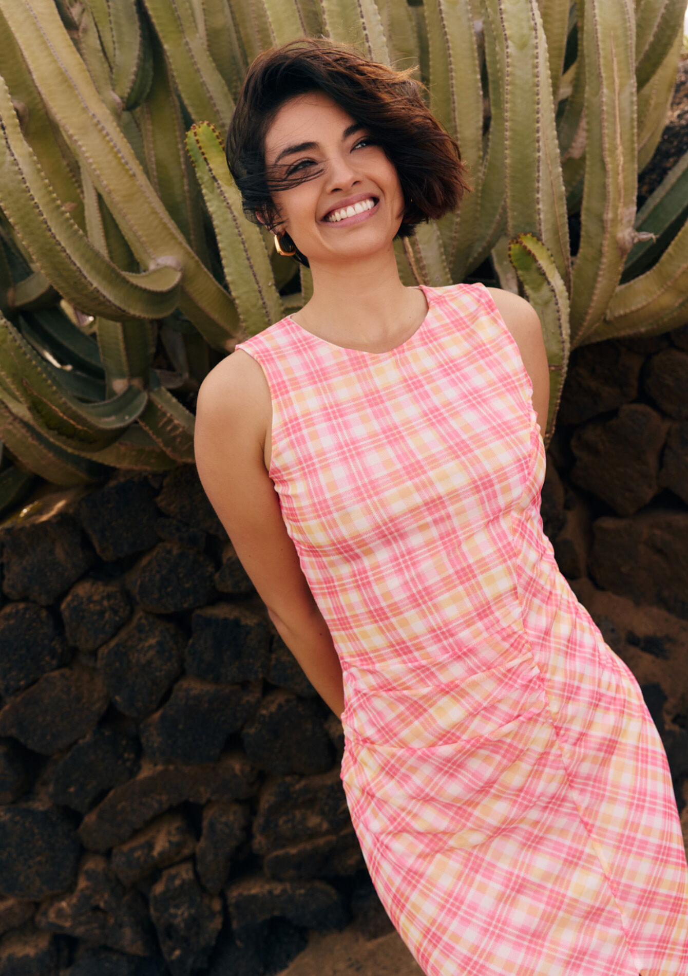 Geruite mesh midi jurk - ORANGE BRIGHT - 08104515_1255