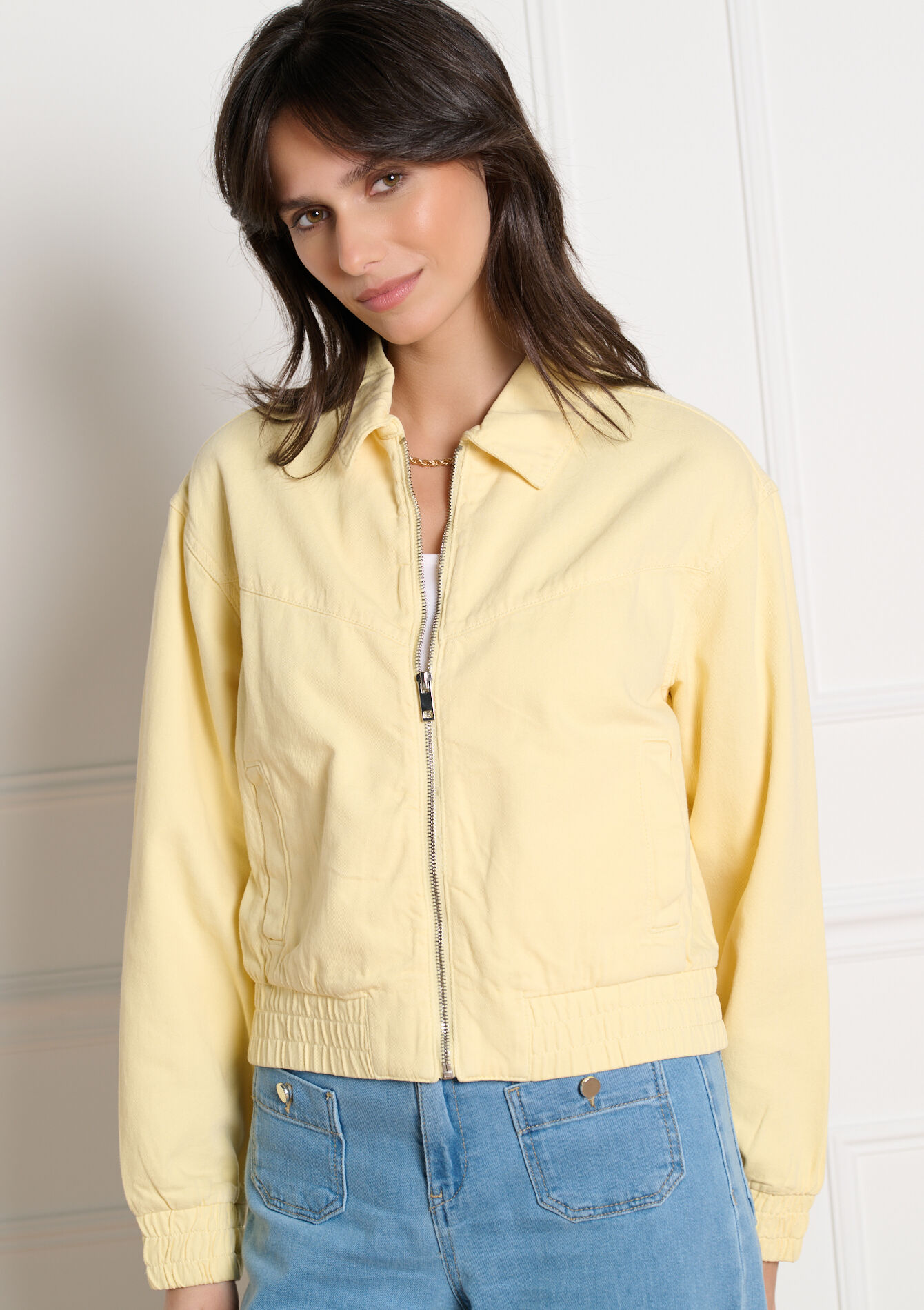 Cropped zip jacket, Cropped zip jacket - YELLOW PASTEL - 09101104_5004