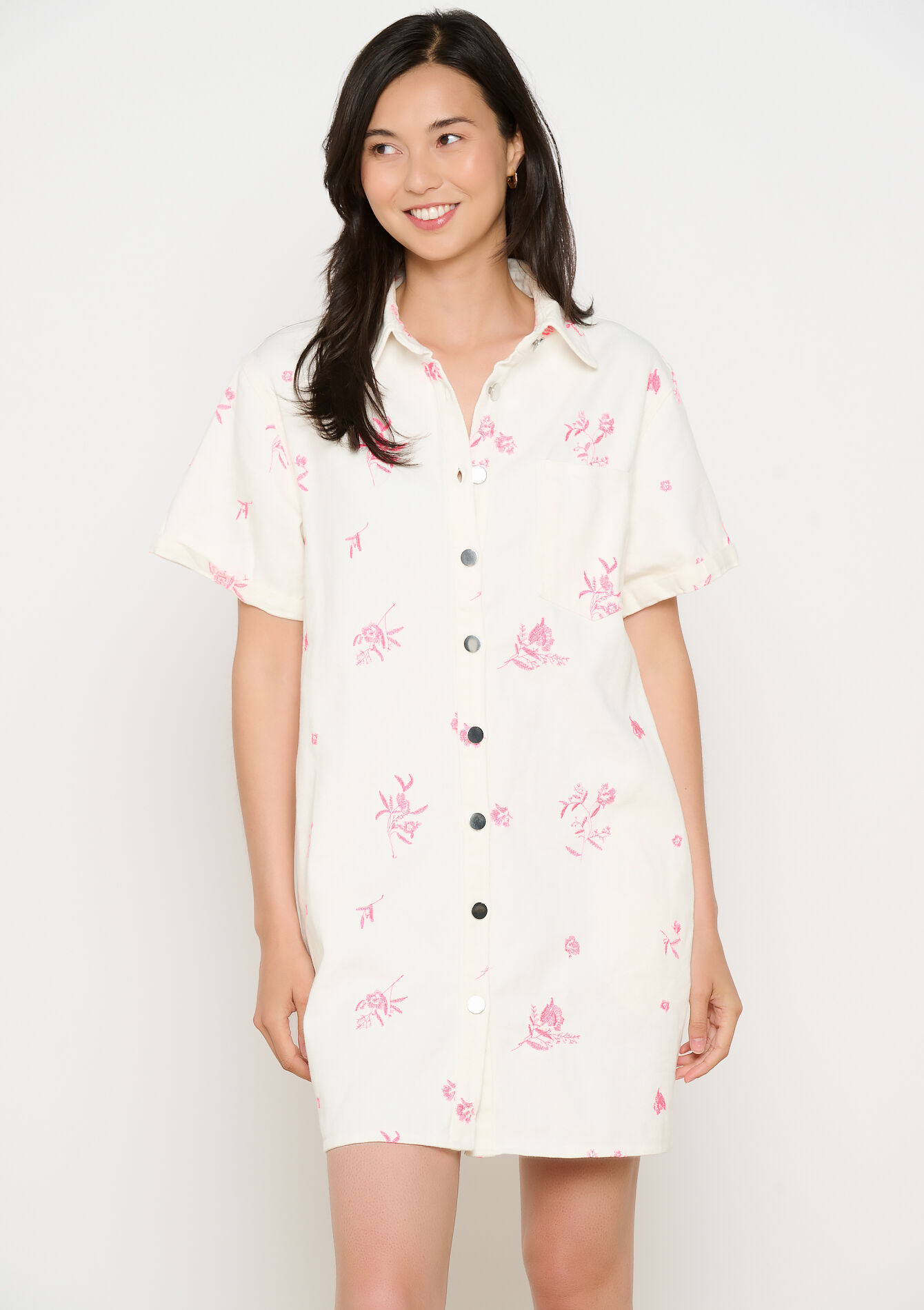 Embroidered shirt dress - OPTICAL WHITE - 08104115