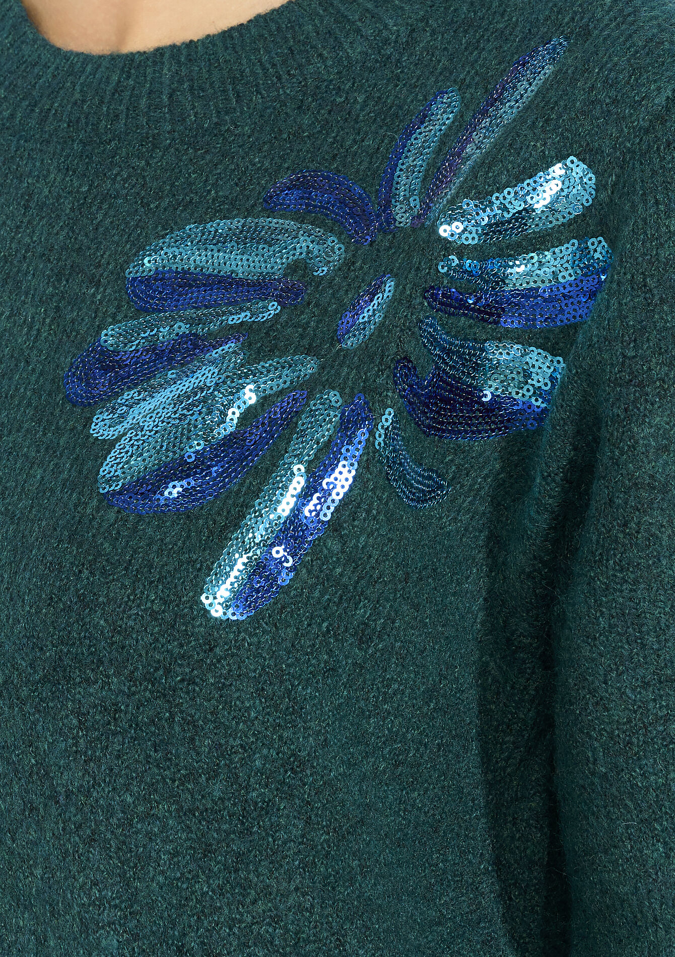 gebreide jurk met bloemenborduursel, gebreide jurk met bloemenborduursel - BOTTLE GREEN - 08104284_1778