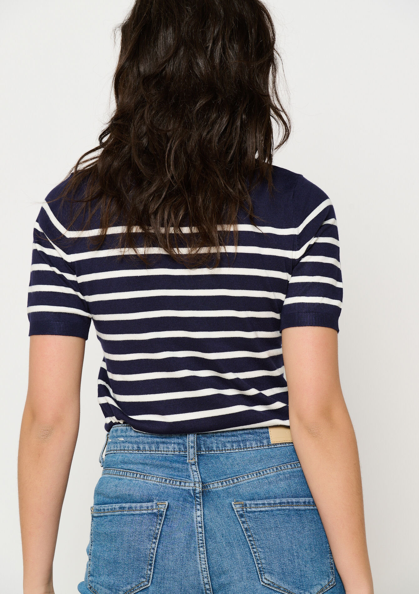 Striped sweater with short sleeves, Striped sweater with short sleeves - NAVY BASIC - 04006654_2723