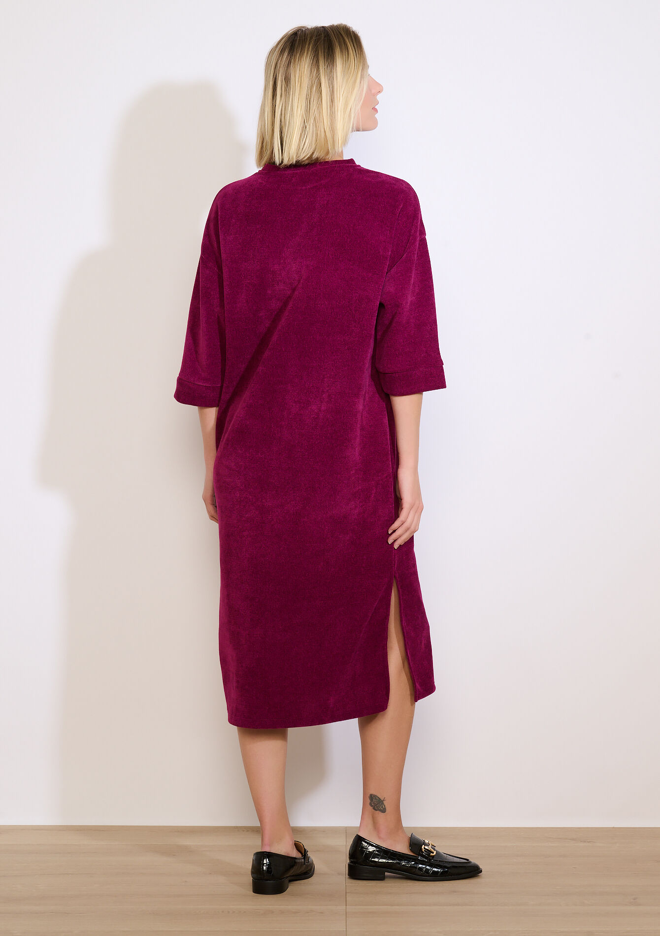 Ribfluwelen midi-jurk, Ribfluwelen midi-jurk - VIOLINE - 08104371_2576