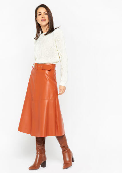 Midi-skirt in faux leather - RUST - 07101027_3718