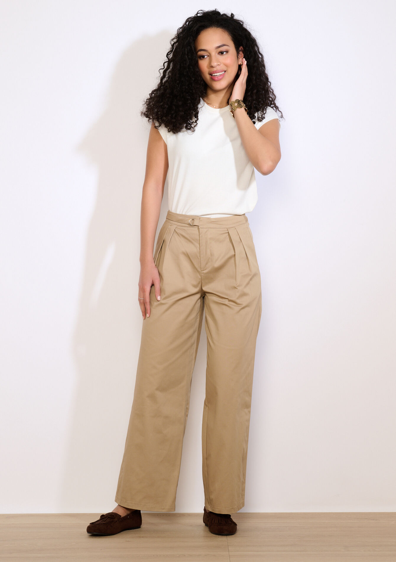 High-waist broek met wijde pijpen - CAMEL SAND - 06100798_3810