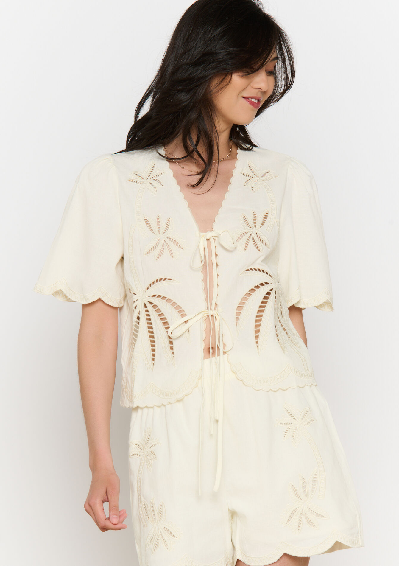Tie-front broderie blouse, Tie-front broderie blouse - VANILLA WHITE - 05702812_1013