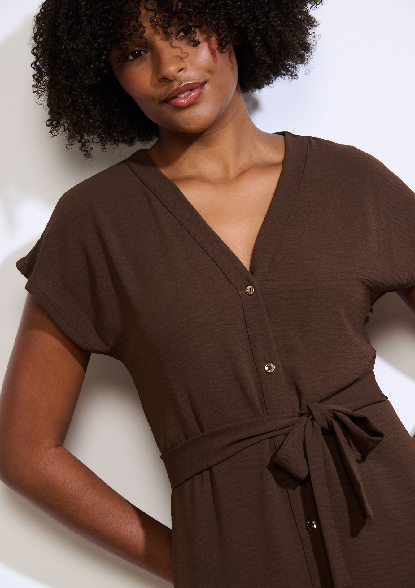 Buttoned midi shirt dress - BROWN DARK CHOCOLATE - 08104243_3720