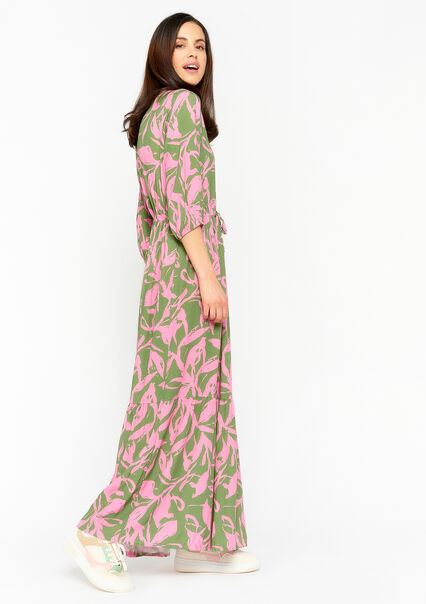Maxi-jurk met bloemenprint - KHAKI MED - 08601985_4327