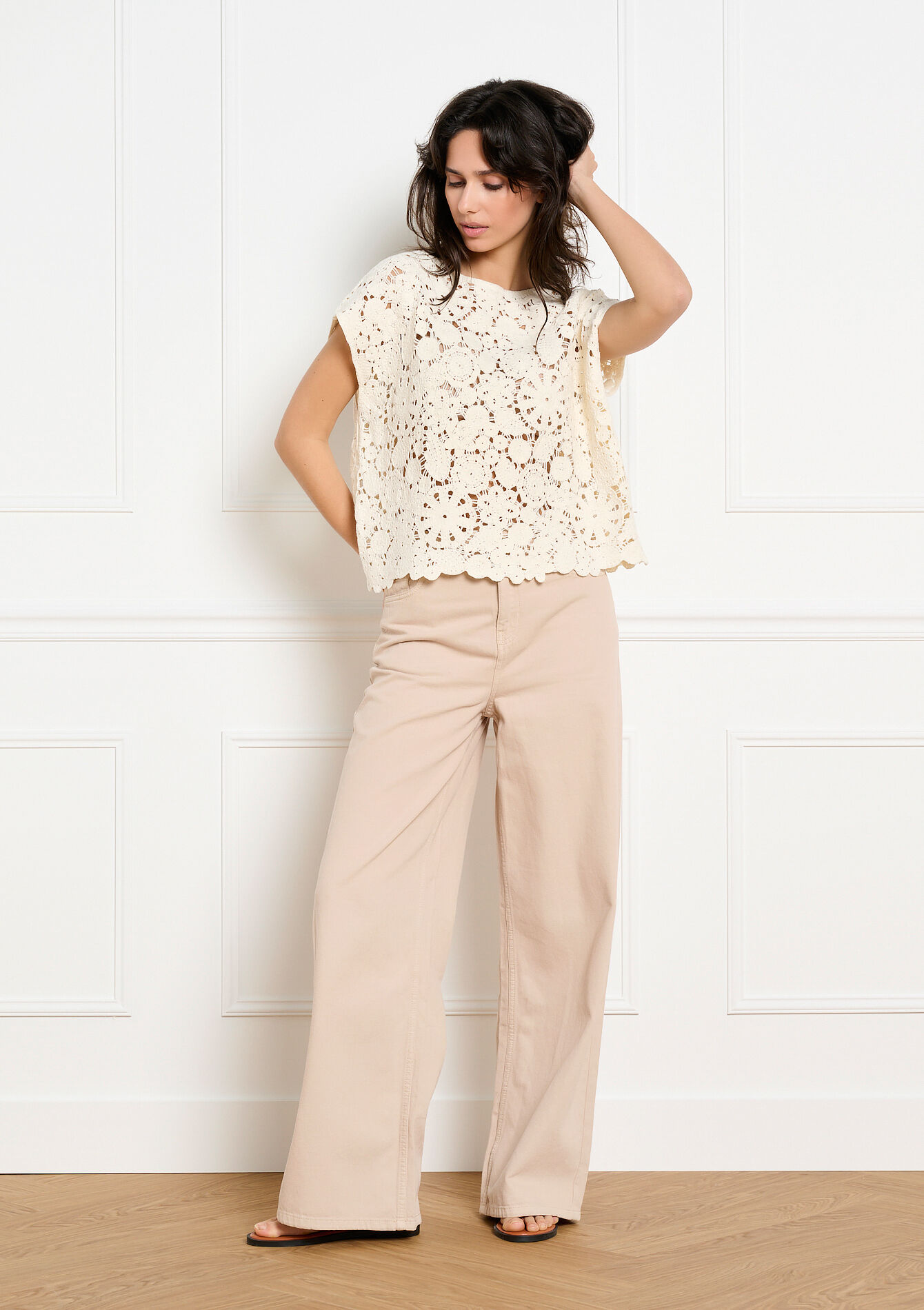 Mouwloze crochet top - VANILLA WHITE - 04007067_1013