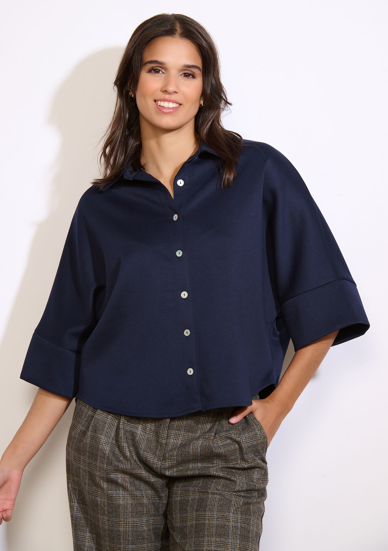 Losvallende polo met knopen, Losvallende polo met knopen - NAVY BASIC - 02301968_2723