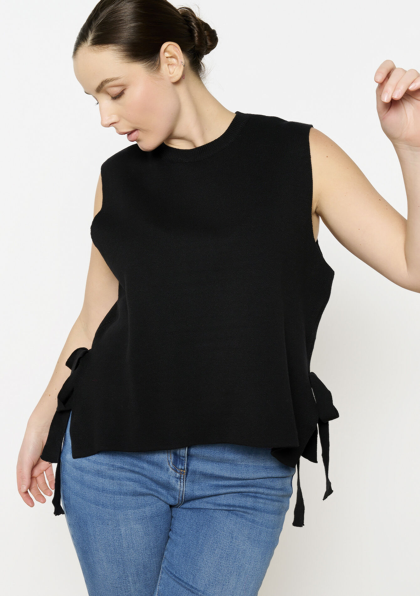 Sleeveless sweater with bows, Sleeveless sweater with bows - BLACK - 04006865_1119