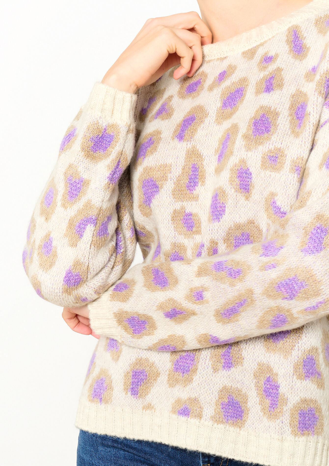 Jacquard trui met luipaardprint, Jacquard trui met luipaardprint - LILAC BRIGHT - 04006455_2578