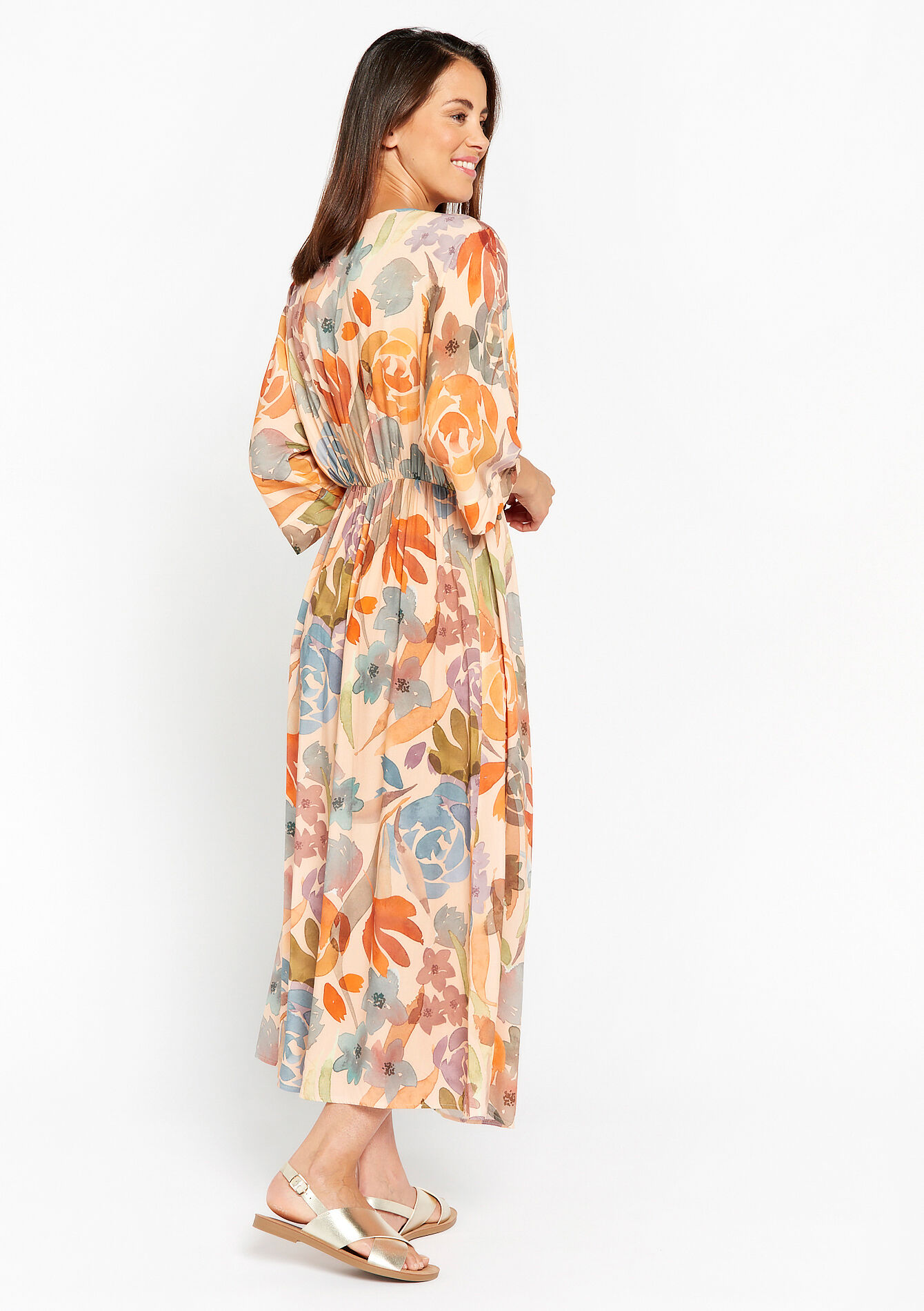 Dress with watercolour flowers - ECRU PEACH - 08602083_2564
