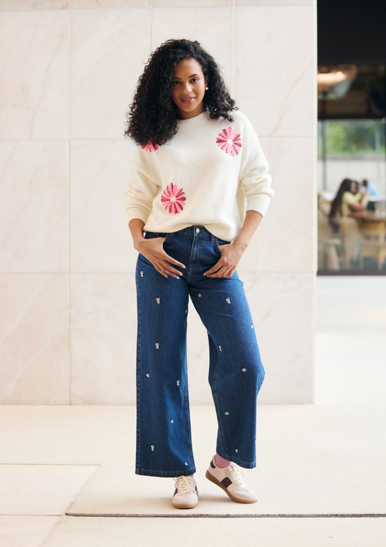 Hoge taille geborduurde jeans, Hoge taille geborduurde jeans, , back