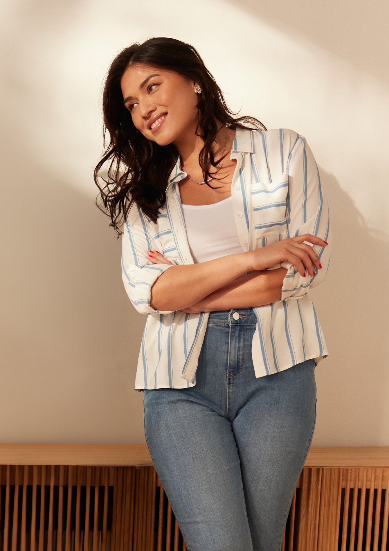 Gestreept hemd met lurex, Gestreept hemd met lurex - BLUE PASTEL - 05702406_3003