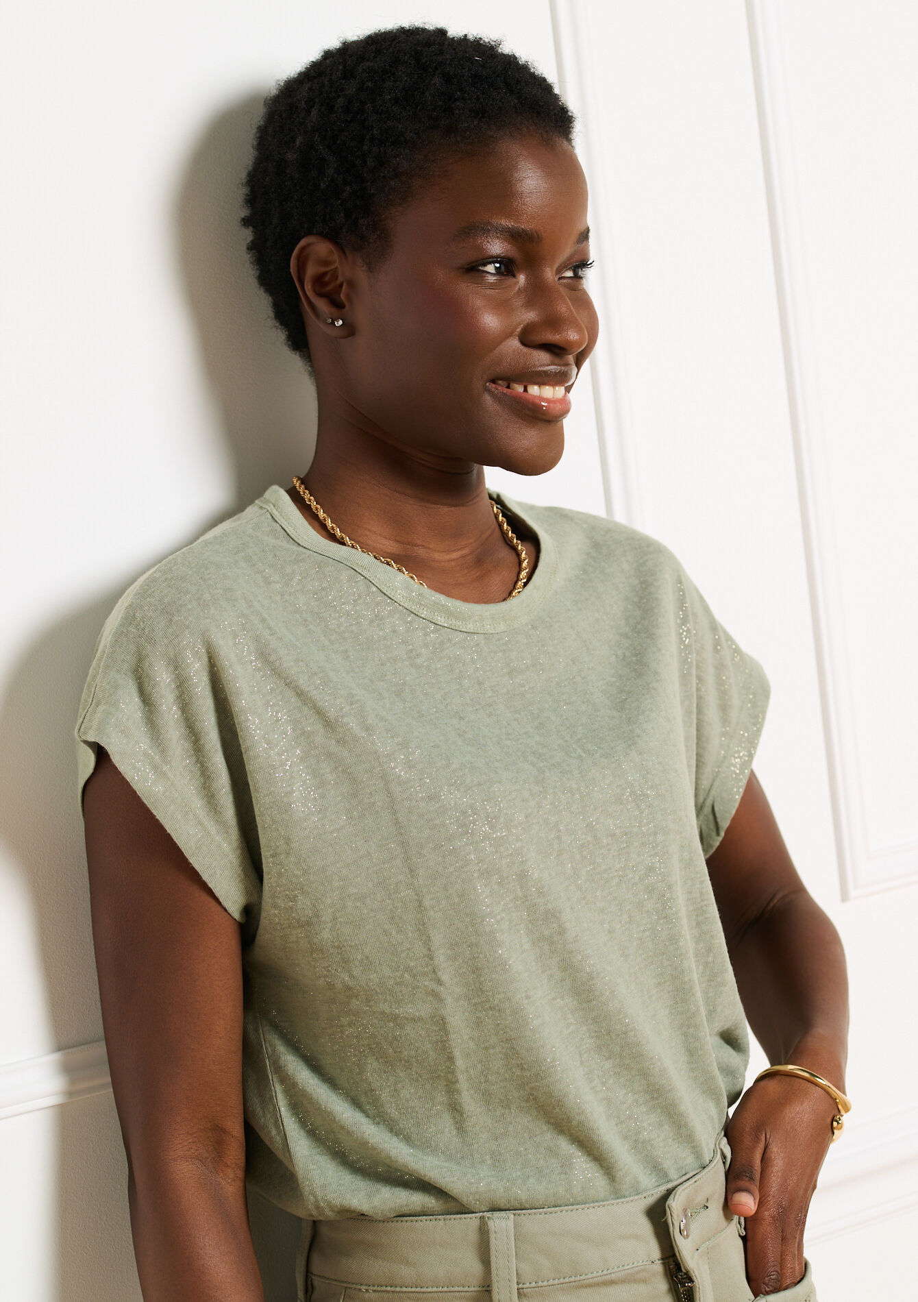 T-shirt met foil print - KHAKI FADED - 02301943_4326