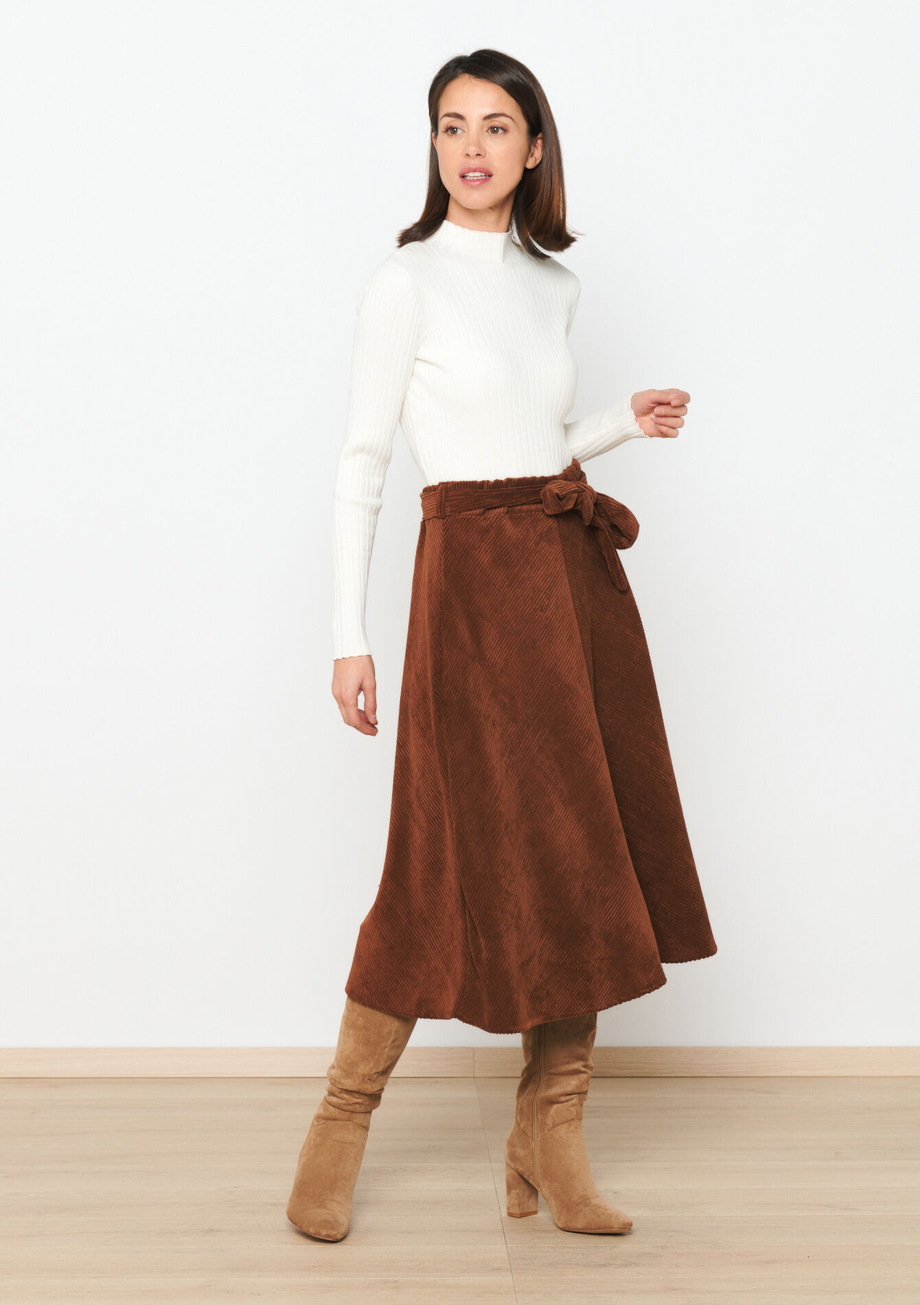 Midirok in corduroy - CAMEL BROWN - 07101193_3818
