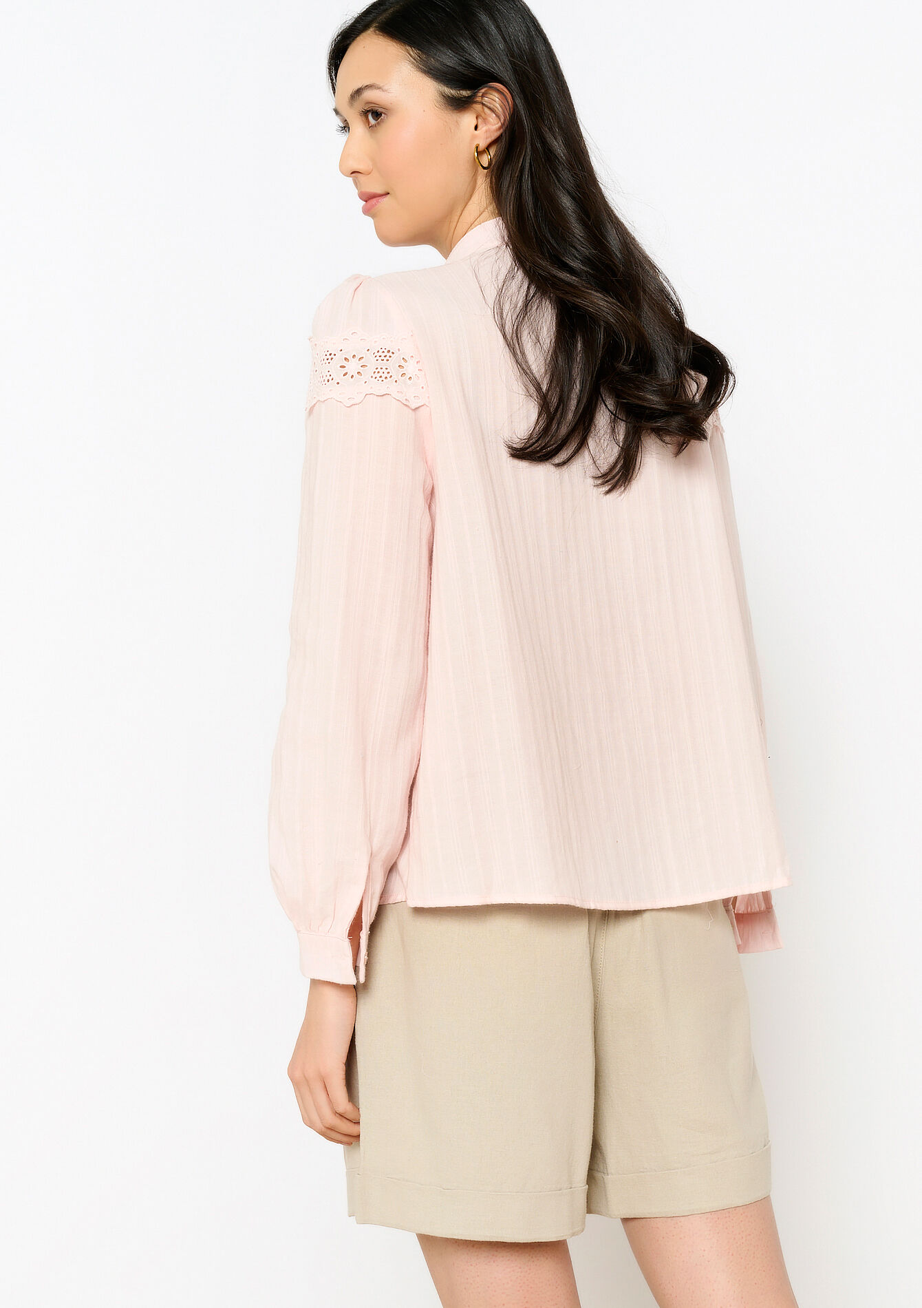 Katoenen hemd met macramé, Katoenen hemd met macramé - NUDE PINK - 05702439_1301