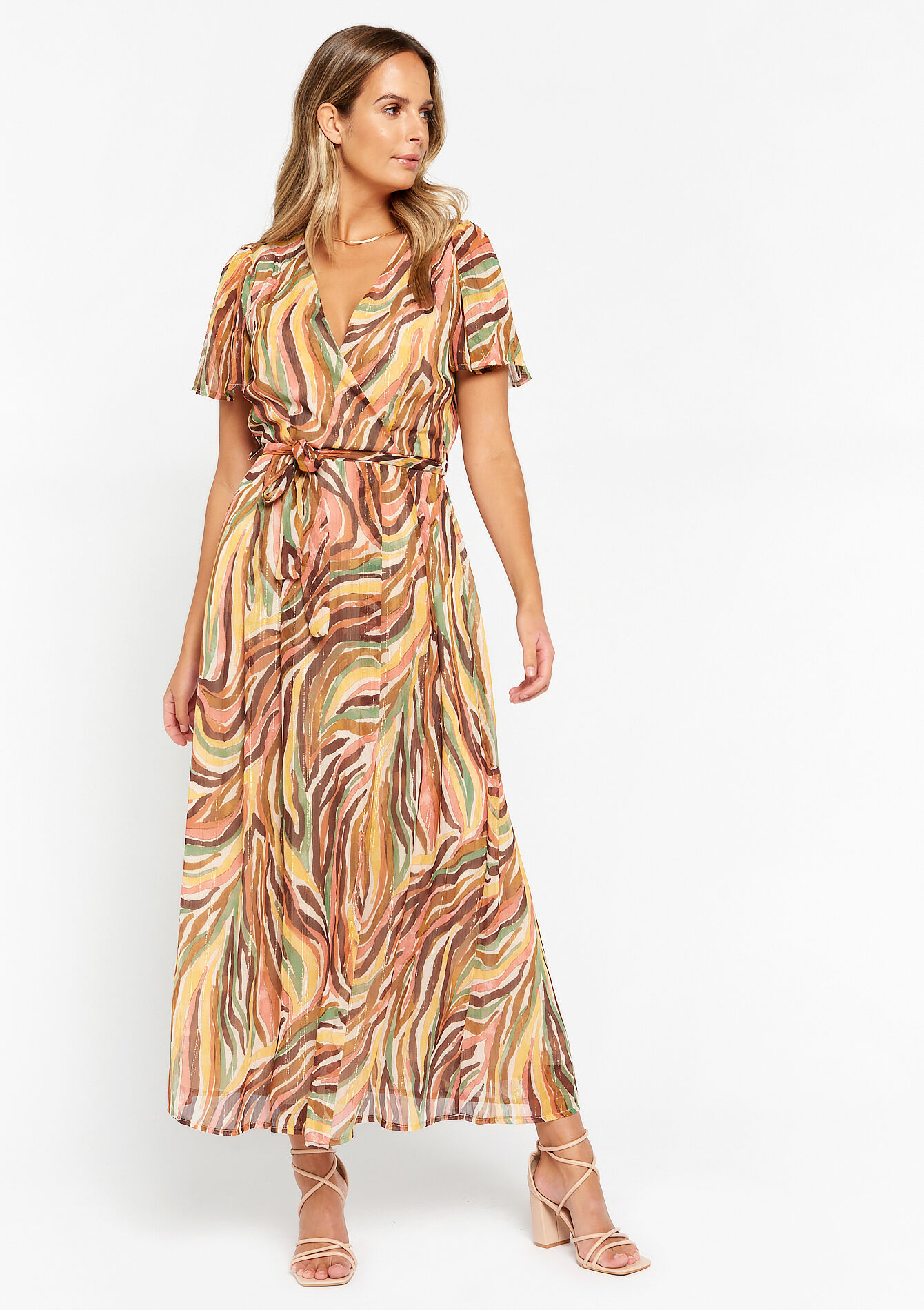 Robe longue avec lurex à imprimé, Robe longue avec lurex à imprimé - COSMETIC PINK - 1084058