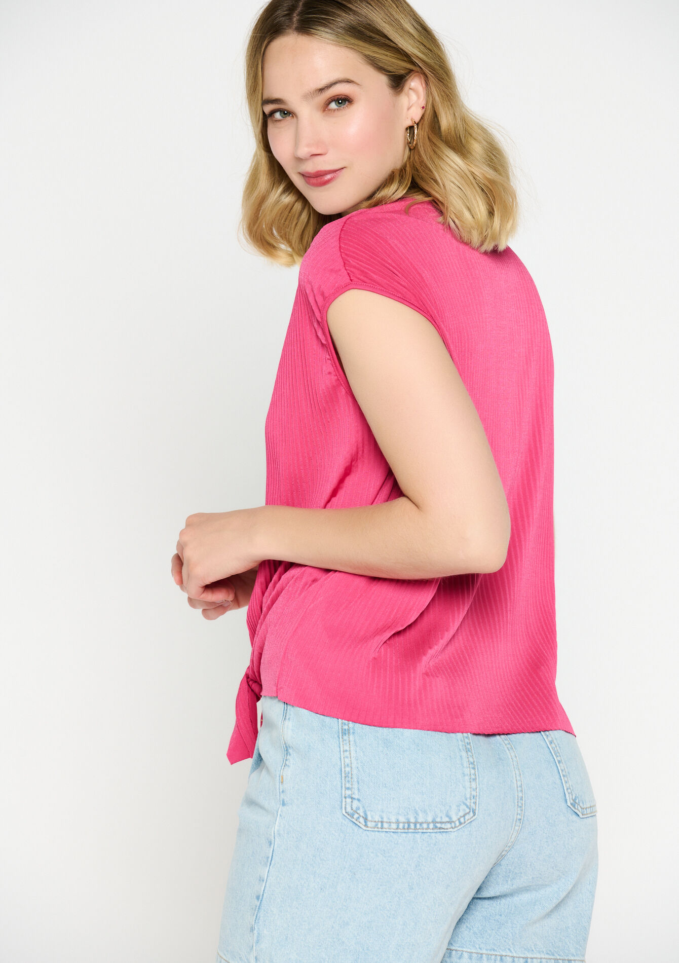 T-shirt with micro pleats - FUCHSIA - 02301419_5626