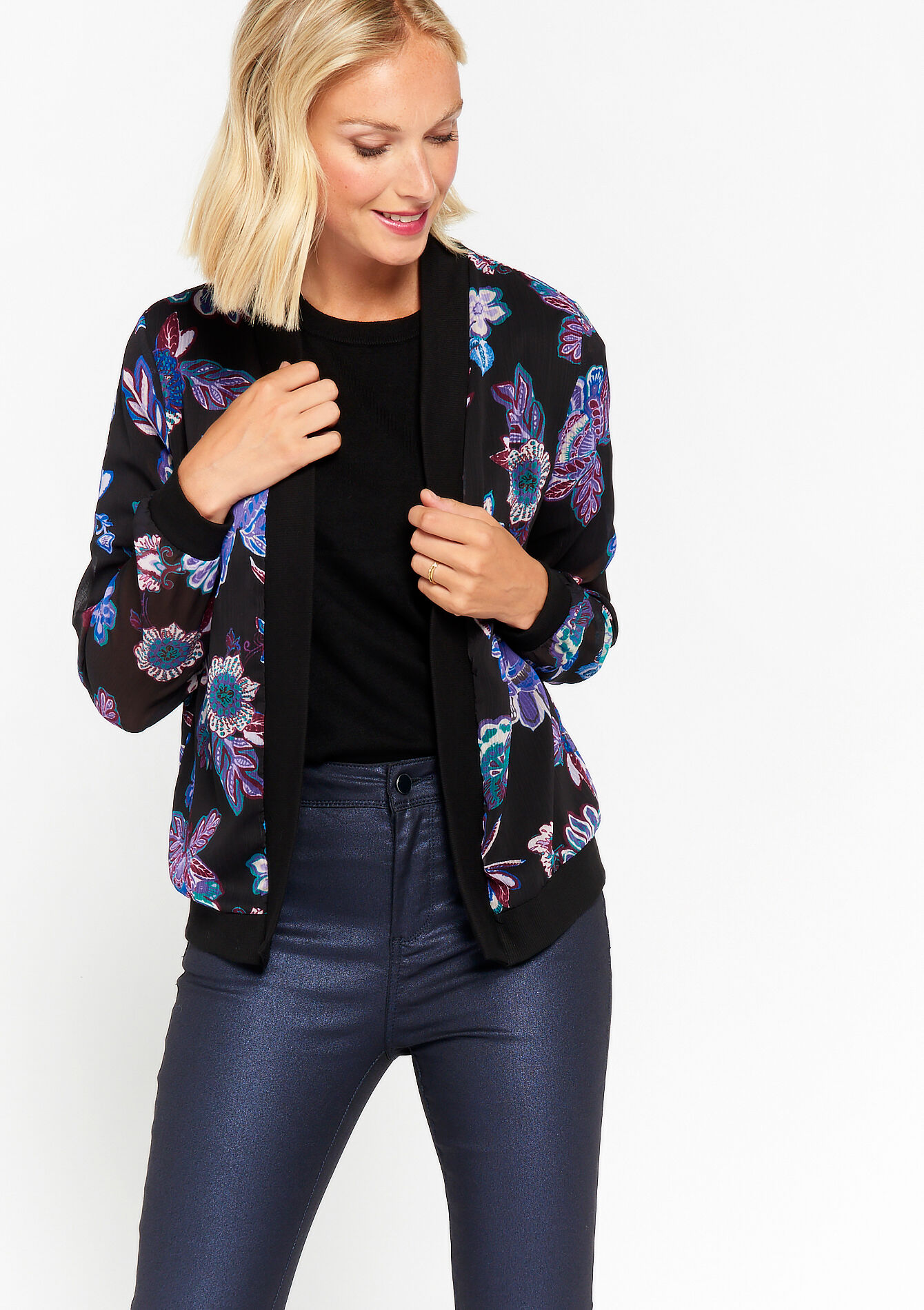 Fluid jacket with floral print - PURPLE - 09100827_5902