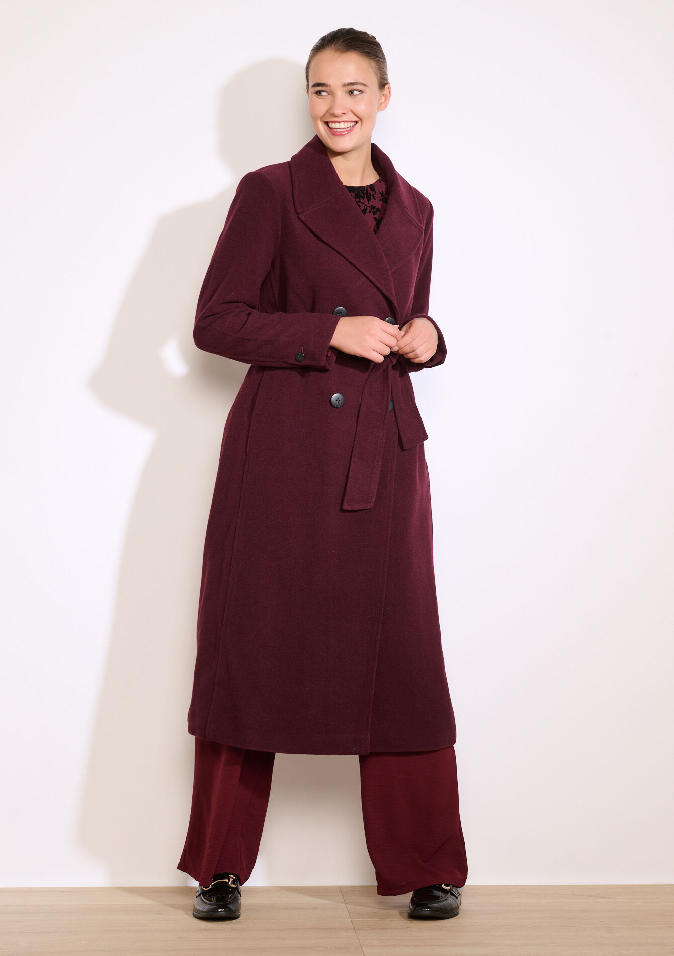 Manteau long croisé ceinturé - BORDEAUX WINE - 23000750_5514