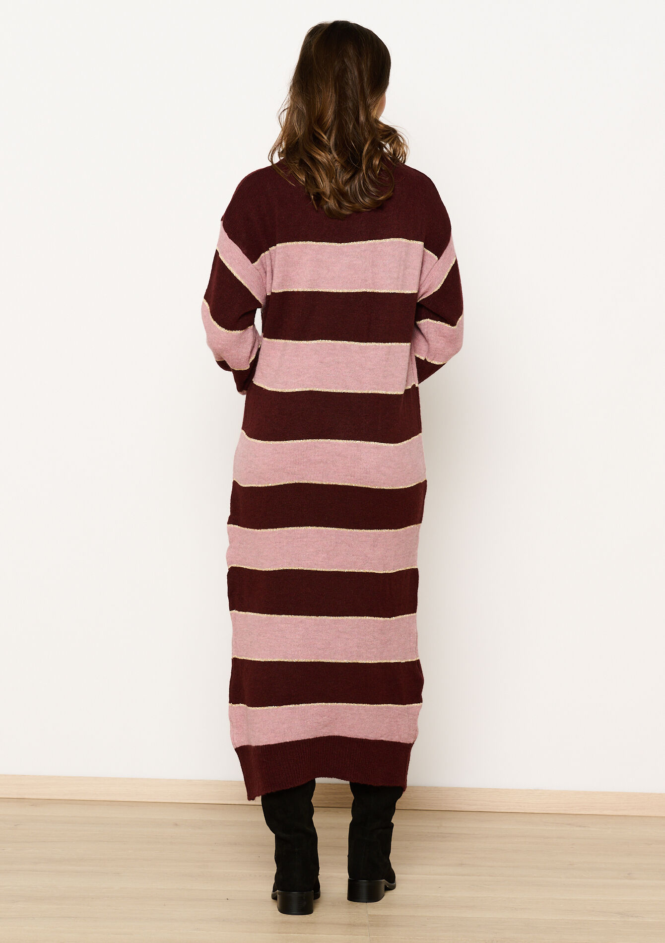 Gestreepte trui-jurk met lurex, Gestreepte trui-jurk met lurex - BORDEAUX WINE - 1118873