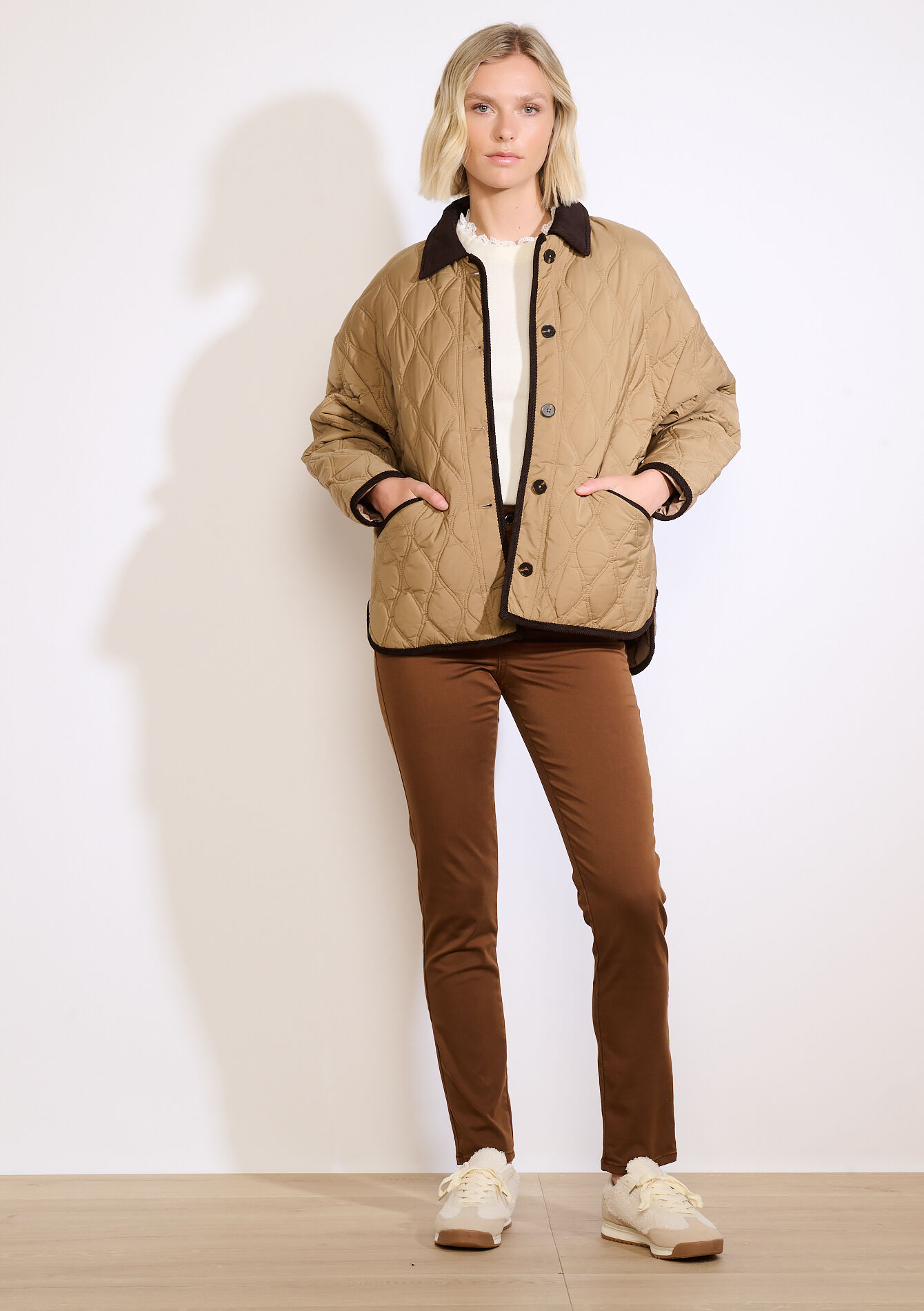 Veste matelassée col velours, Veste matelassée col velours - LIGHT CAMEL - 23000769_3814