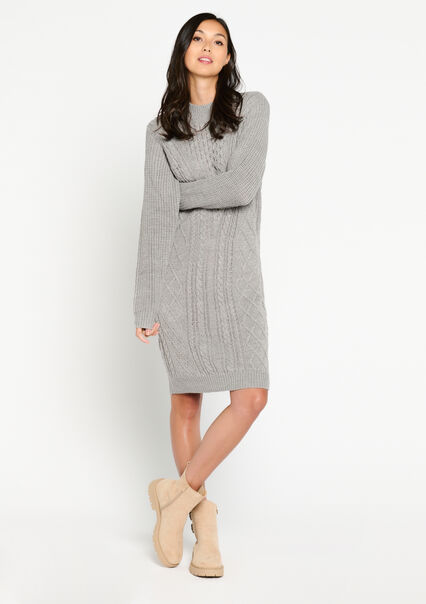 Cable-knit pullover dress - GREY MED MEL - 08103301_3507
