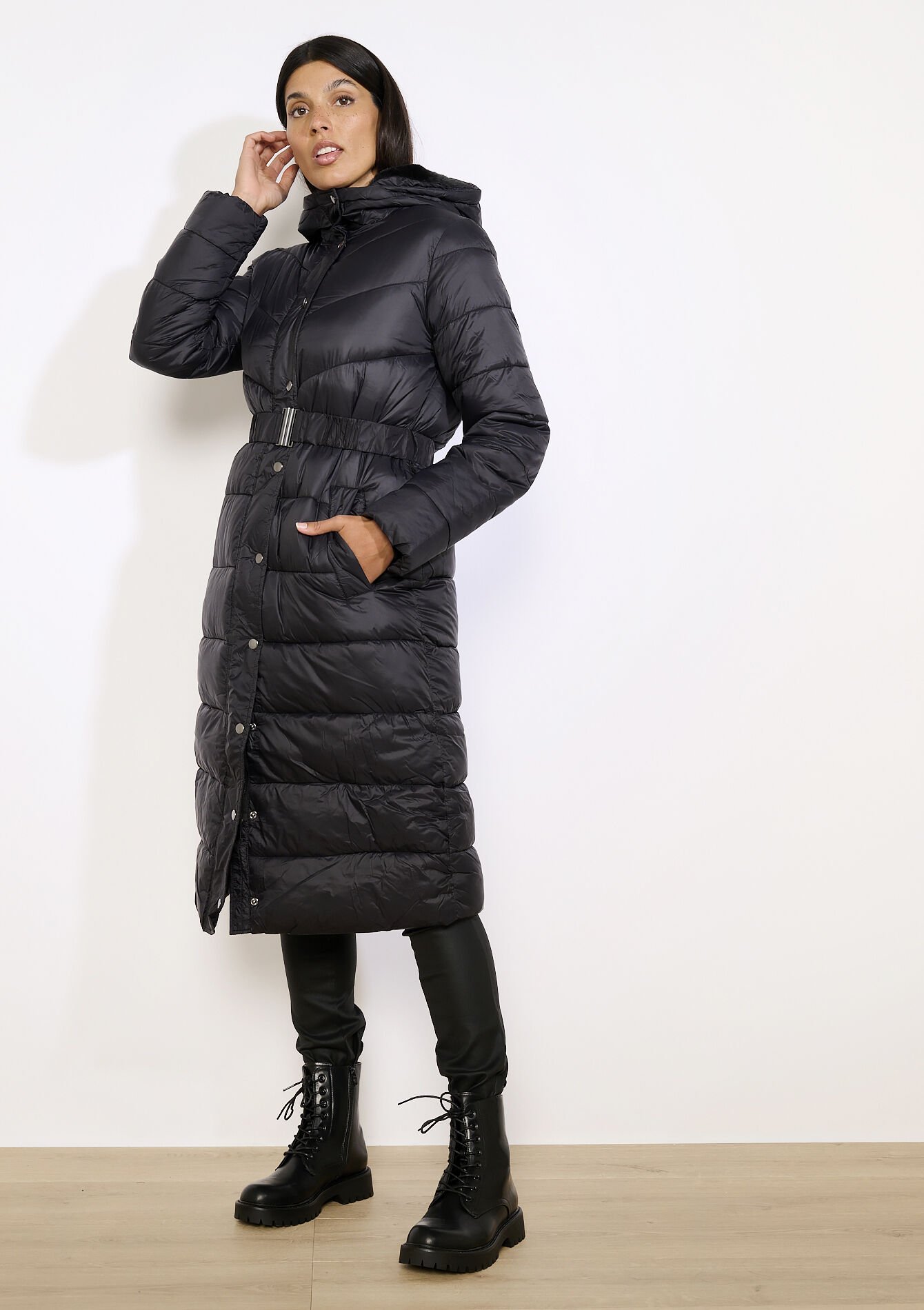 Doudoune longue ceinturée - BLACK - 23000757_1119