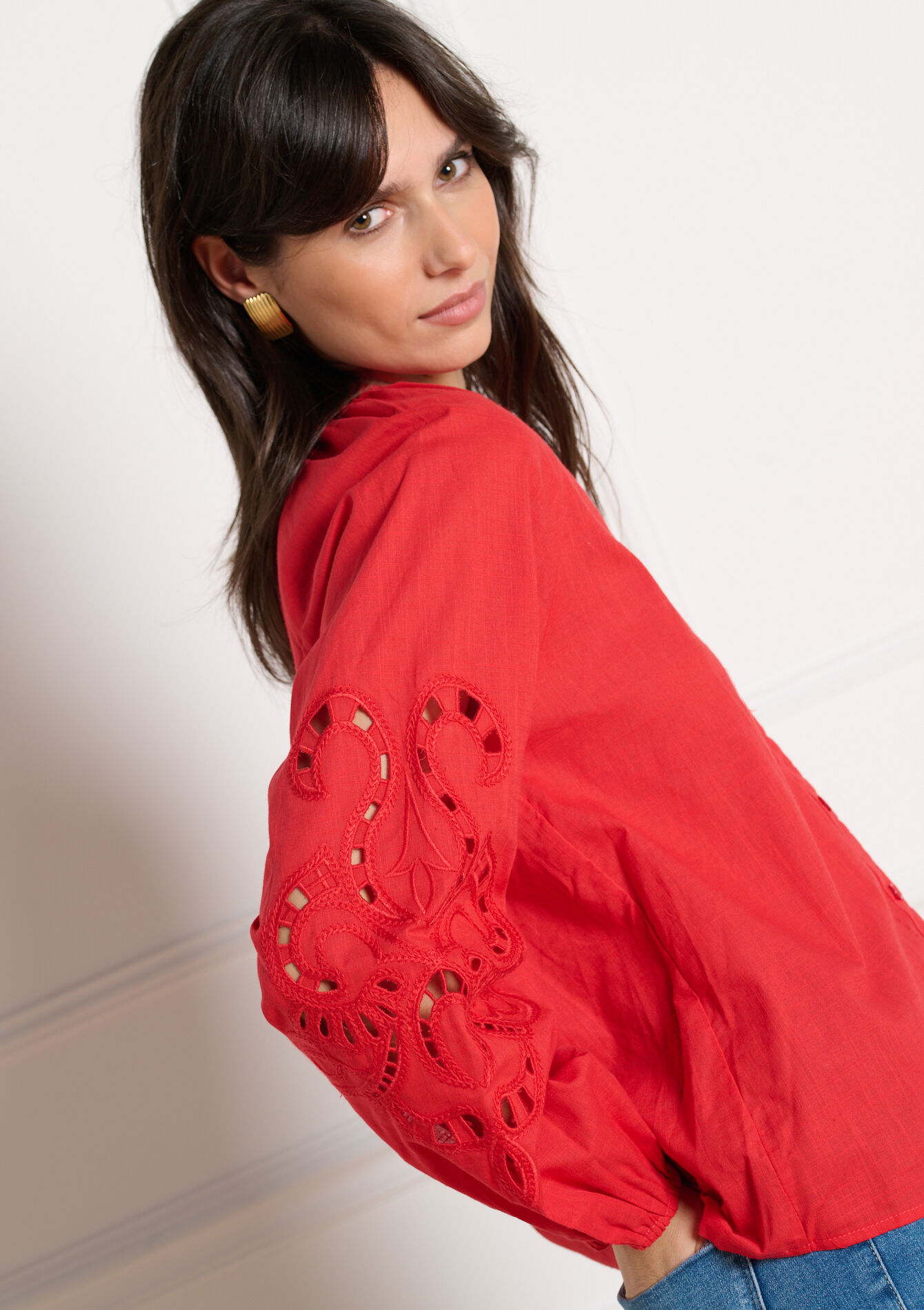 Blouse met borduurmouwen - RED LOLLIPOP - 05703033_5301